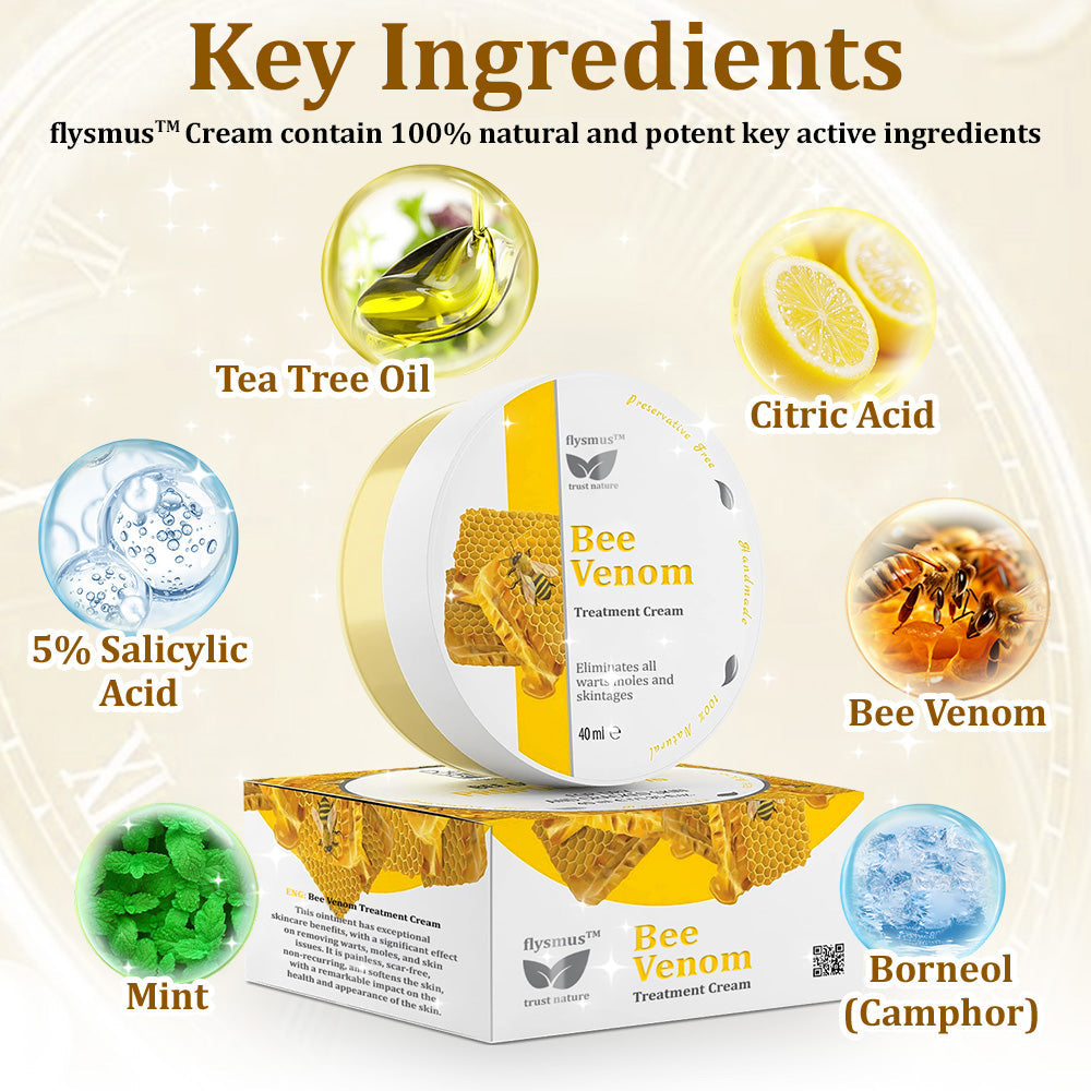 ✅flysmus™ Bee Venom Treatment Cream🌿: Relieves Eczema, Psoriasis, Acne, Rosacea, Fungal Infections (e.g., Athlete’s Foot), Warts